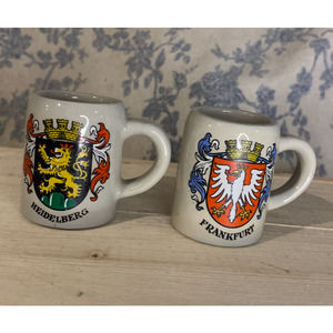 2 VTG Miniature West German Beer Mugs Heidelberg Frankfurt Coat of Arms 2"
